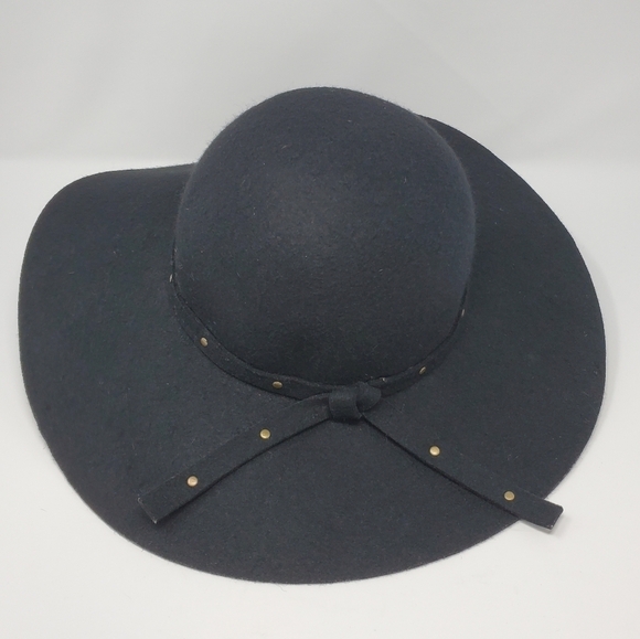 ECOTE URBAN OUTFITTERS 100% WOOL BLACK FLOPPY HAT BRASS STUDDED BAND WOMEN OS - Picture 2 of 12
